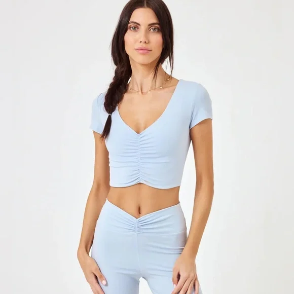 L*Space Blue Ruched Crop Top - Picture 8 of 13